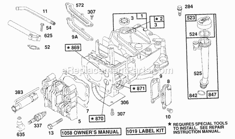 CylinderCyl HeadOil Fill Diagram and Parts List for 123702-3120-01  Briggs and Stratton Engine